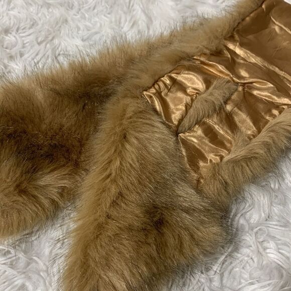 FAUX fur scarf stole collar black/tan satin lined one size - Picture 5 of 6